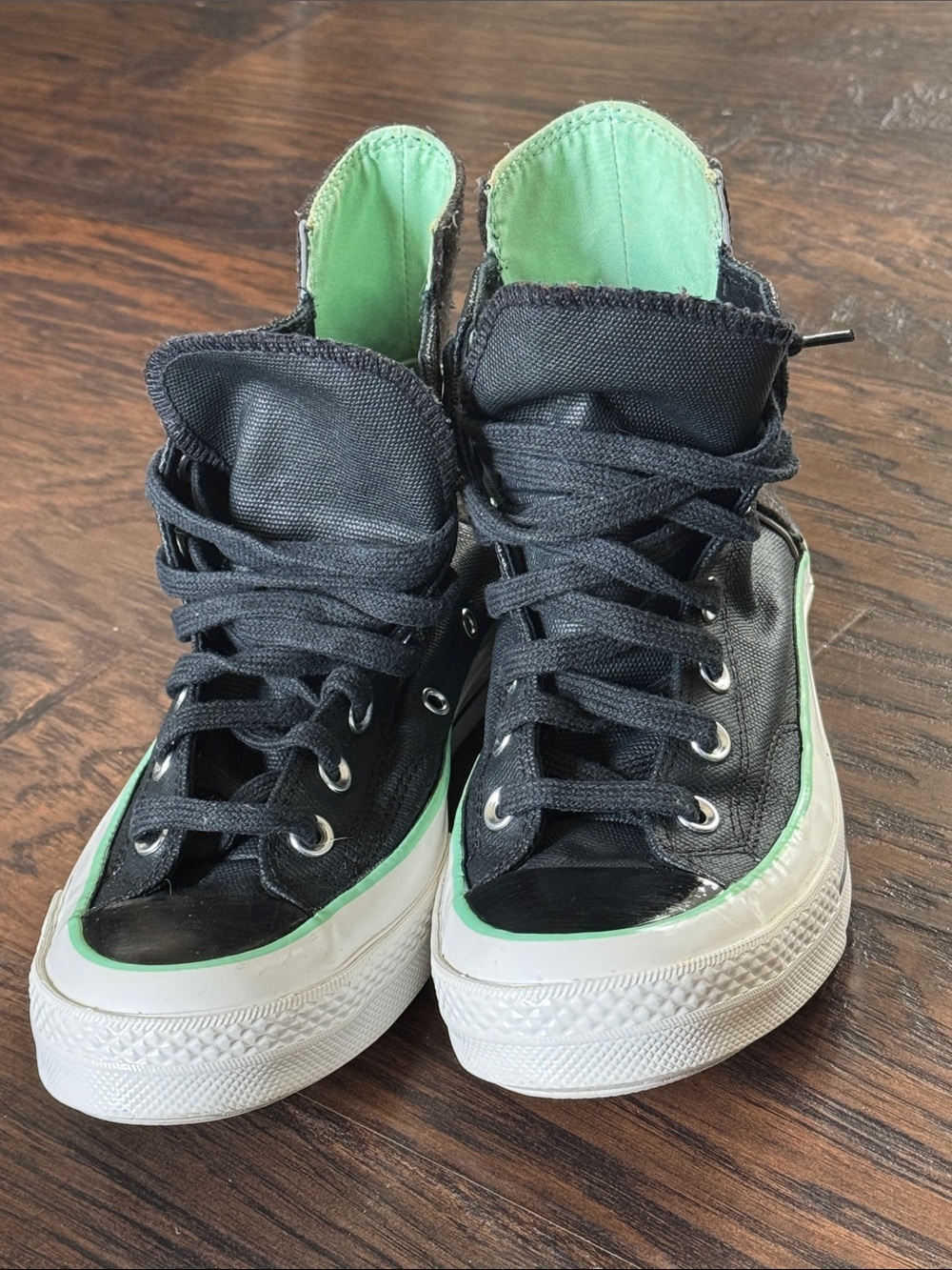 Converse Black High-Top Sneakers with Mint 🍃 Green Interior and Trim